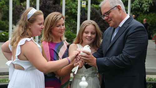 Prime Minister Scott Morrison pictured with his wife Jenny and two daughters.