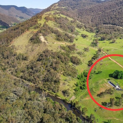 From a bird's-eye view, the home is cleverly concealed in a hill