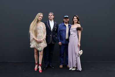 PARIS, FRANCE - OCTOBER 05: Caroline Grant, guest, Jeremy Dufrene and Lana Del Rey attend Valentino show as part of Paris Fashion Week on October 05, 2025 in Paris, France. (Photo by Vittorio Zunino Celotto/Getty Images for Valentino)