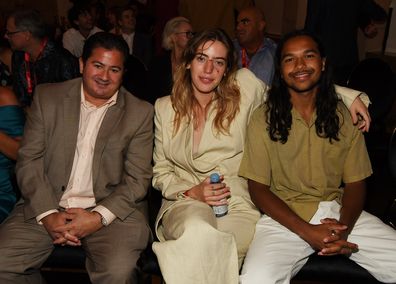 Joe D'Onofrio, Clara McGregor and Tyler Dean Flores attend the world premiere of feature film The Birthday Cake at The Mob Museum on June 11, 2021 in Las Vegas, Nevada. 