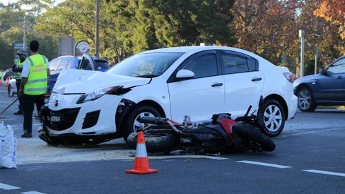 The motorbike and car collided on the Pacific Highway at Turramurra. (Supplied: Nicholas Ang)