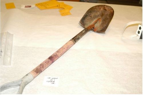 Albuquerque authorities say the suspect used this shovel to beat Brittani Marcell in her home in 2008. Picture: Albuquerque Police Department