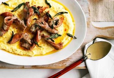 Prosciutto-wrapped veal with soft polenta