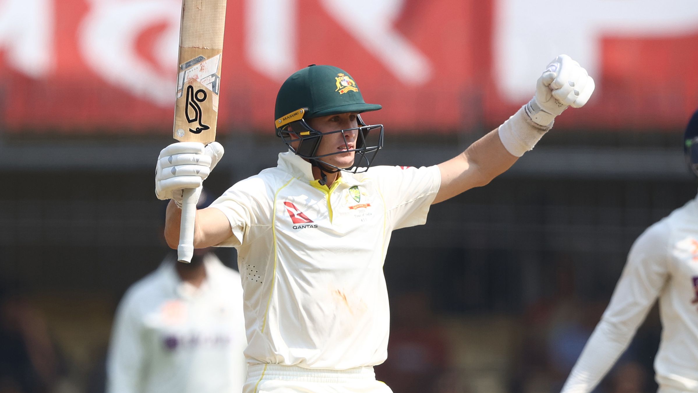 Marnus Labuschagne celebrates after Australia defeated India.