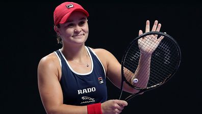 Ashleigh Barty of Australia celebrates match point against Petra Kvitova