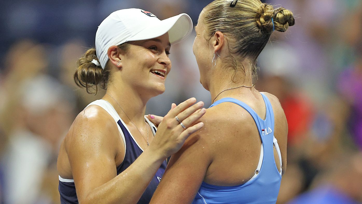 Ashleigh Barty of Australia congratulates Shelby Rogers of the United States 