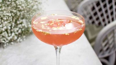 Strawberry and lychee frosé luxe with gold leaf
