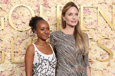 Zahara Jolie and Angelina Jolie attend the 82nd Annual Golden Globe Awards at The Beverly Hilton on January 05, 2025 in Beverly Hills, California. 