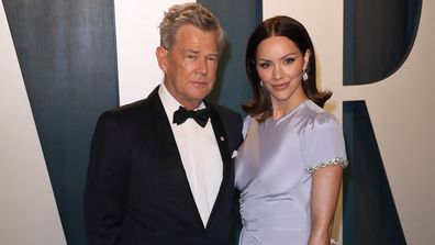 Katharine McPhee and David Foster attend the 2020 Vanity Fair Oscar Party in 2020.