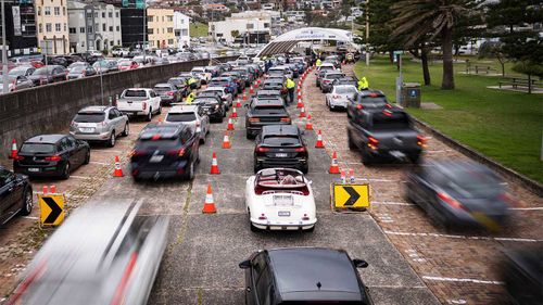 A COVID-testing drive-through site in Bondi, Sydney.