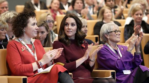 Catherine Roche, CEO of Place2Be, the Duchess of Cambridge and Dame Benita Refson, President of Place2Be. (AAP)