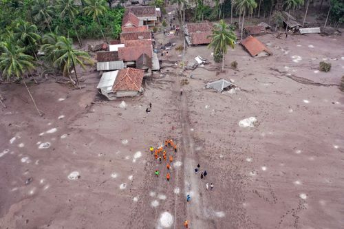 Damage after Mount Semeru, one of Indonesia's most active volcanoes, erupted