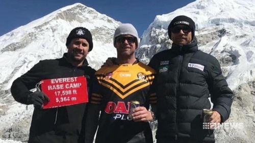 Matthew Johns (left) at the Everest base camp. (Instagram)