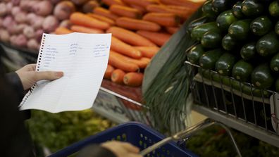 Woman shopping list groceries