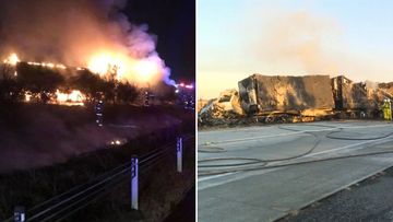 Truck crash Albury: explosion and fire ensues