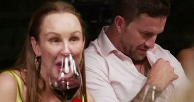 Melissa and Dan talking into microphone on Married At First Sight