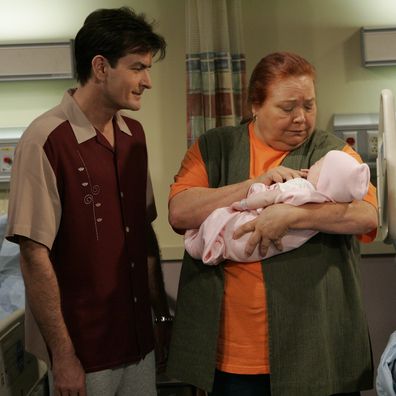 Charlie (Charlie Sheen) and Berta (Conchata Ferrell) on Two and Half Men. 