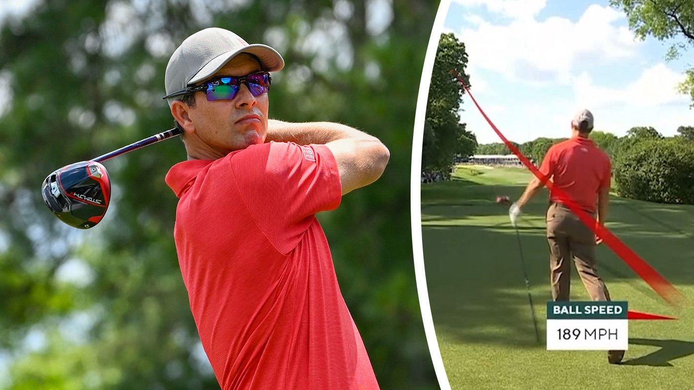 Adam Scott hit a 32m tee shot on the 18th at the end of his third round at the Wells Fargo Championship