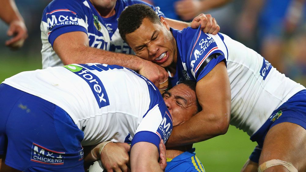 Will Hopoate (r) in action for Canterbury. (Getty) 
