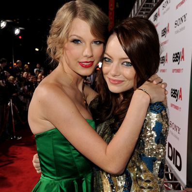Talyor Swift and Emma Stone at the premiere of Screen Gems' "Easy A" at the Chinese Theater on September 13, 2010 in Los Angeles, California.