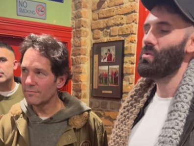 Actor Paul Rudd surprises pubgoers and has a drink with rockers Hermitage Green in Ireland