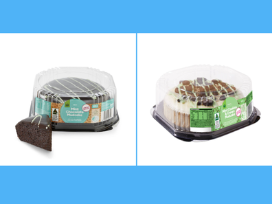 side by side image of original Woolworths choc mint mudcake vs newly released mint and cookies flavour