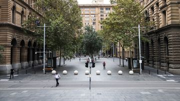 Martin Place and Quiet streets in the CBD.  To prevent contracting coronavirus people who are not essential services are working from home. Sydney. Coronavirus, Covid-19 Pandemic. 