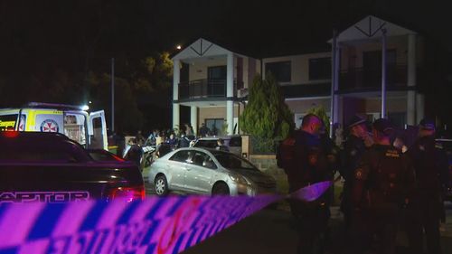 A crime scene on Rebecca Road in Greenacre at night following an alleged brawl. 