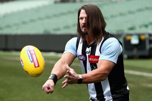 Styles showed off his handballing skills during his whirlwind trip to Melbourne. Picture: Getty
