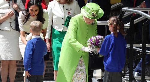 The Queen was resplendent in green, which was a nod to the anniversary of the Grenfell Tower fire. Picture: Getty