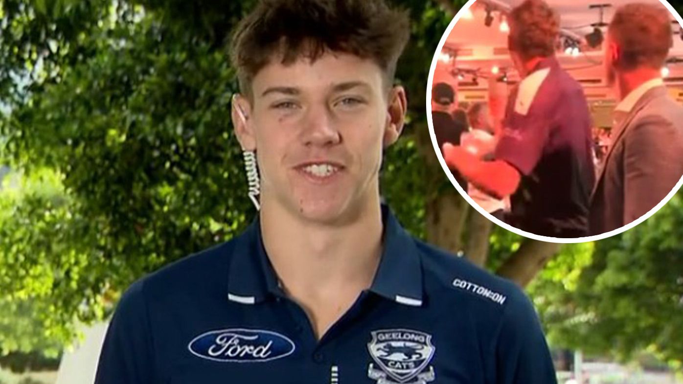 Connor O&#x27;Sullivan (left) and (inset) O&#x27;Sullivan brushing Joel Selwood.