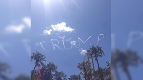 It is not known whether the skywriting is in celebration or protest of the new US President. 