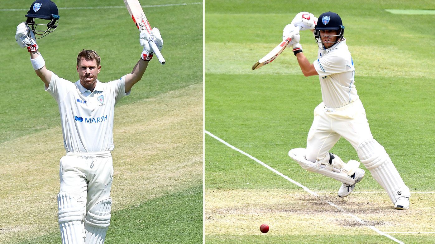 David Warner plays a shot during day two of the Sheffield Shield match between Queensland and New South Wales