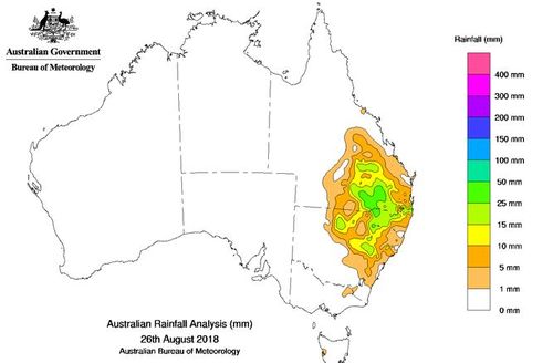 Parts of New South Wales and Queensland experienced rainfall over the weekend. For some, it was the first sight of rain in a month. Picture: BOM