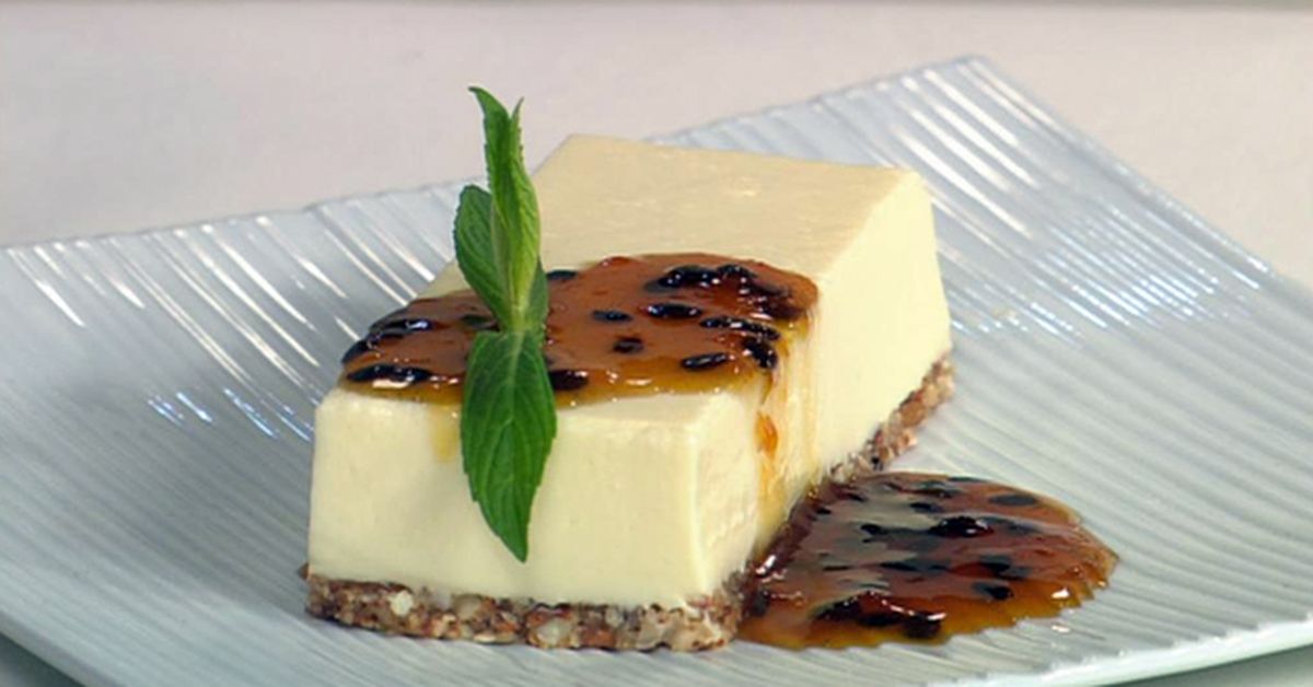 Goats curd cheese cake with passionfruit sauce - 9Kitchen