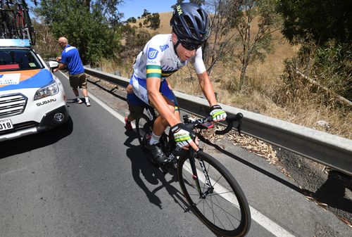 Australian rider Scott Bowden of team UniSA racing the Tour Down Under yesterday. (AAP)