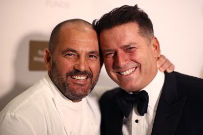 SYDNEY, AUSTRALIA - JUNE 10: Guillaume Brahimi and Karl Stefanovic  attend Gold Dinner 2021 on June 10, 2021 in Sydney, Australia. (Photo by Don Arnold/WireImage)