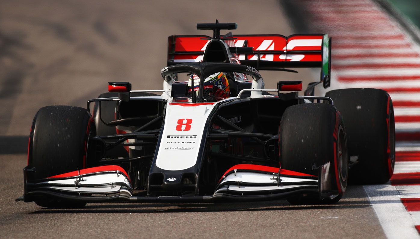 Romain Grosjean driving for Haas.