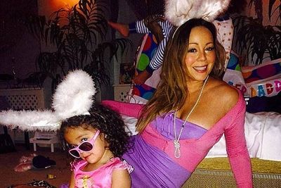 Yummy mummy with one of her two-year-old twins, Monroe.<br/><br/>Image: Mariah Carey/Instagram