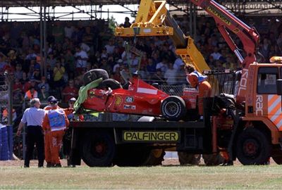 A crash at the 1999 British Grand Prix saw Schumacher sidelined with a broken leg.
