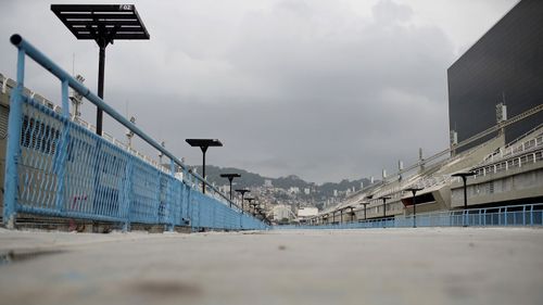 The Sambadrome parade runway stands empty in Rio de Janeiro, Brazil.