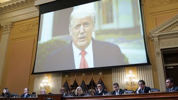 A video of former President Donald Trump is played as the House select committee investigating the Jan. 6 attack on the U.S. Capitol holds a hearing at the Capitol in Washington, Tuesday, June 28, 2022. (AP Photo/J. Scott Applewhite)