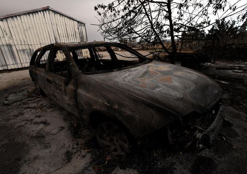 Remains of a burnt-out property that was impacted by a blaze in late December is seen at Bruthen South, Victoria