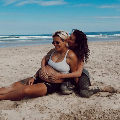 Former AFLW star Moana Hope welcomes second child with model wife Isabella Carlstrom.