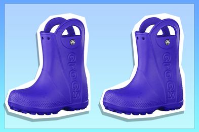 9PR: Crocs Unisex Kids Handle It Rain Boot in purple.