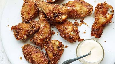 Recipe: <a href="http://kitchen.nine.com.au/2016/05/16/11/21/fried-chicken-wings-with-coleslaw-milk" target="_top">Fried chicken wings with coleslaw milk</a>