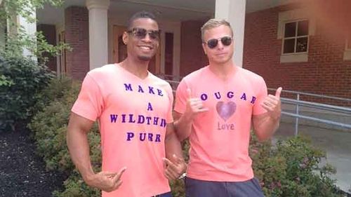 Josh Newell in his t-shirt promoting 'cougar love'