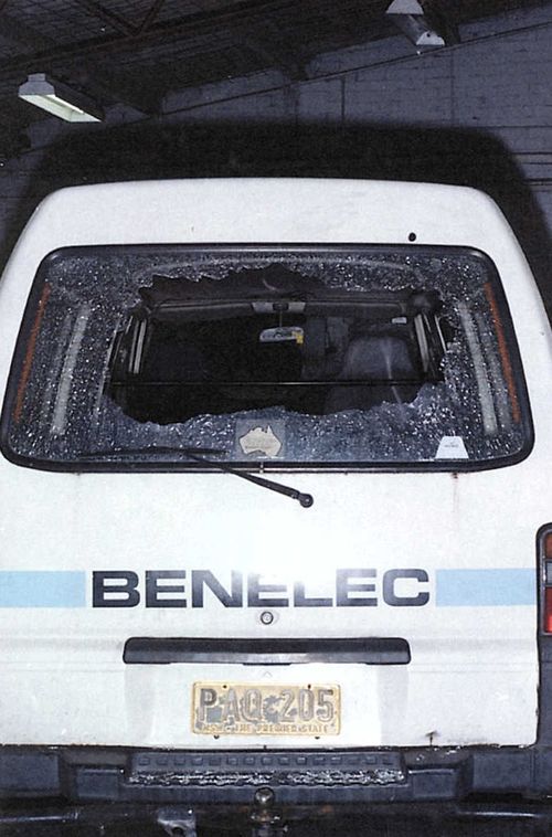 An image tendered as evidence shows the van Vinzent Tarantino agreed he was driving on Factory Street, Granville, on the morning Quanne Diec disappeared. The Crown alleged Quanne Diec was abducted in this van. 