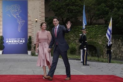 Canadian Prime Minister Justin Trudeau and his wife, Sophie Gregoire Trudeau, arrive for a dinner at the Getty Villa during the Summit of the Americas in Los Angeles, June 9, 2022