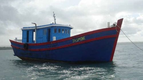 Indonesian police claim the people smugglers were given the Jasmine by the Australian officials before it ran aground on a reef. (Indonesian Police)